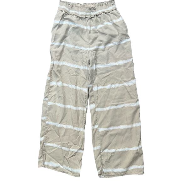 Beach Lunch Lounge Size Medium Tan White Tie Dye Pants Pockets Paper Bag Waist - Picture 2 of 9